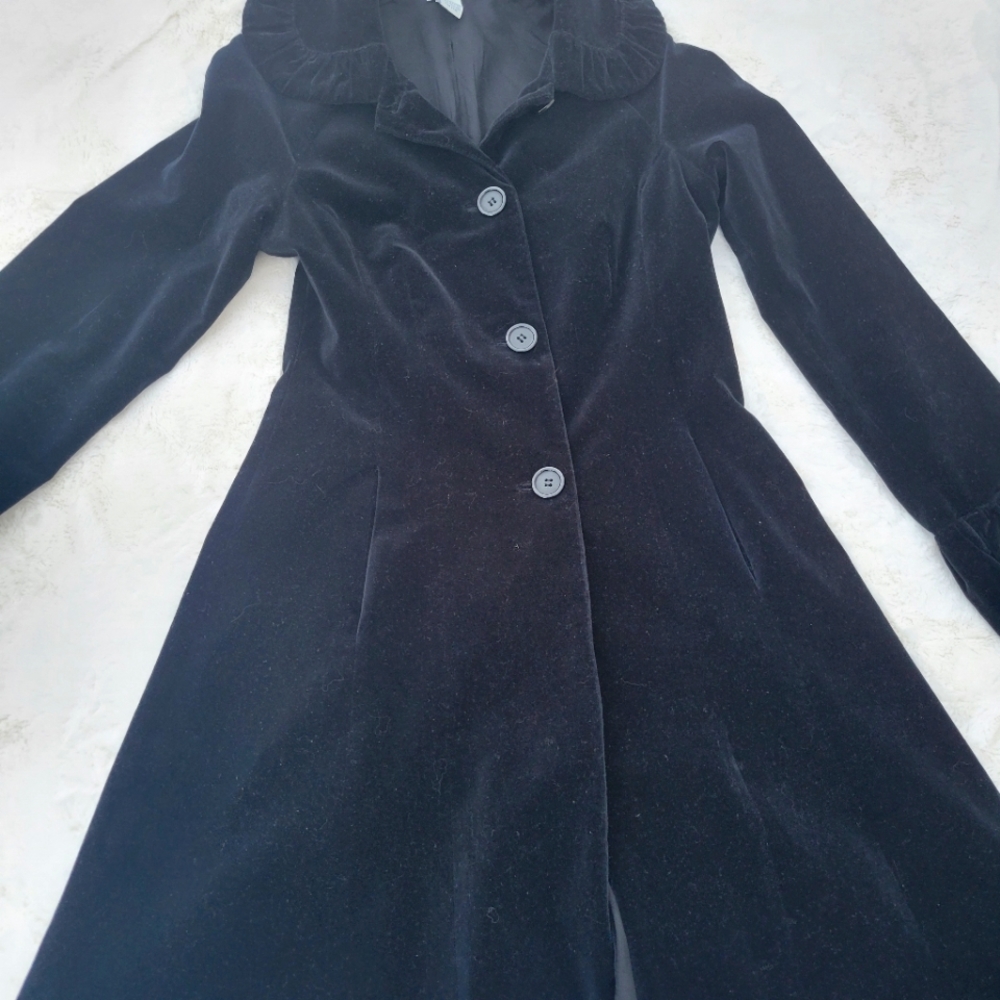 Anthropologie Odille, Long coat, black velvet, Size 2